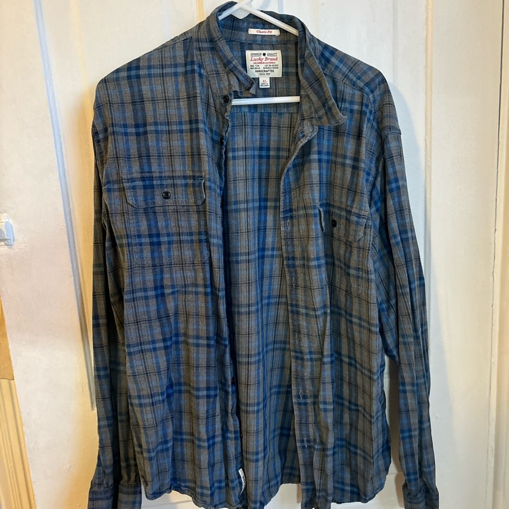 Lucky Brand Blue and Gray Plaid Shirt
